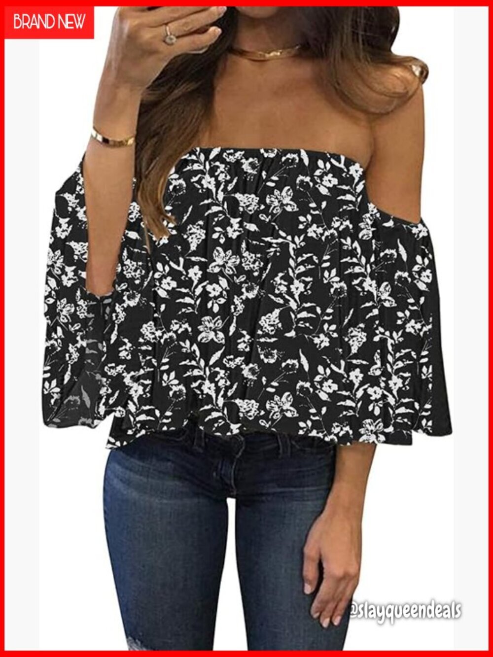 Off Shoulder Chiffon Blouse Ruffles Short Sleeves Casual Top